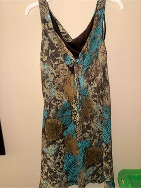 Blu Sage Turquoise, Olive & Black Patterned Slip Dress